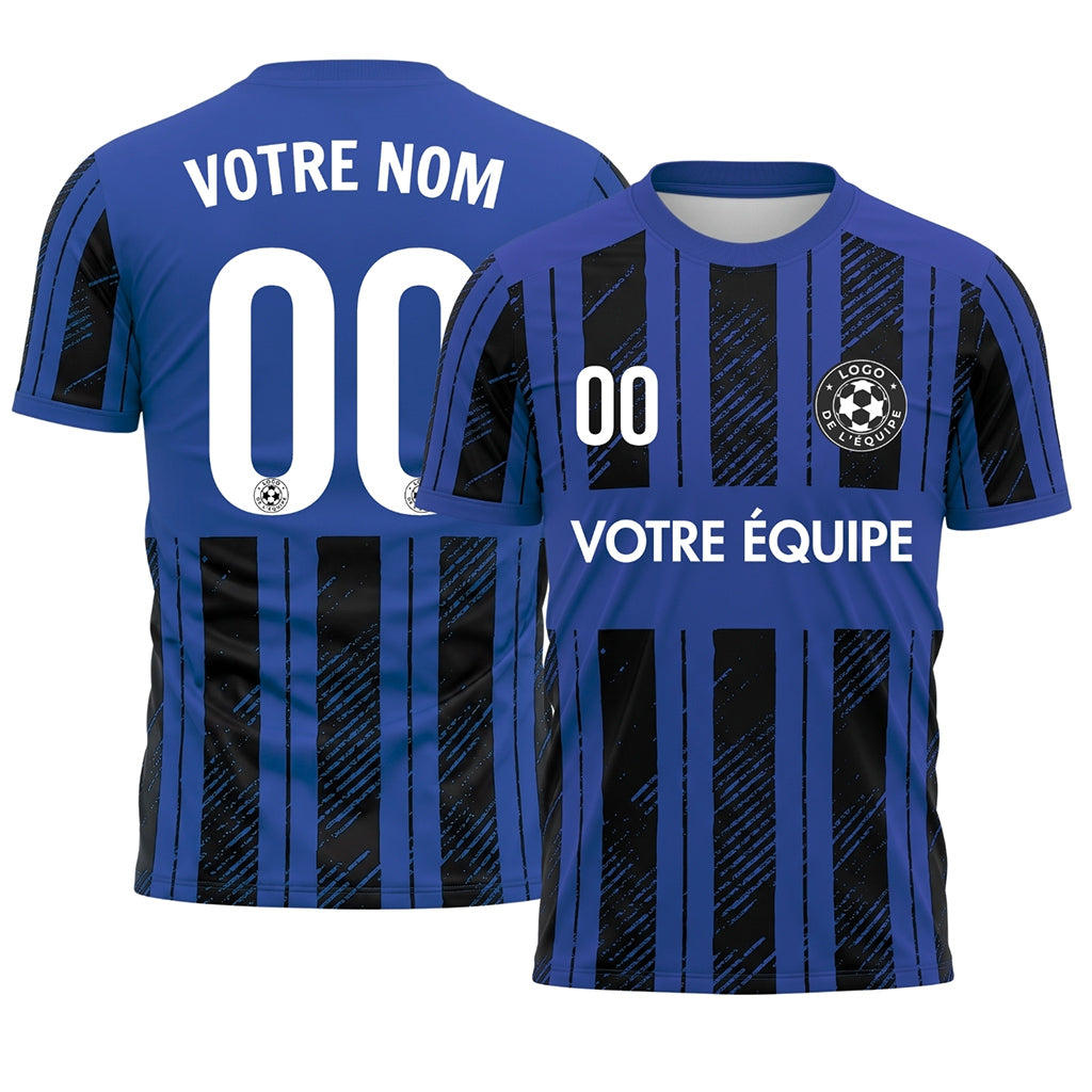 Noir Bleu Discontinues Diagonales Rayures Longitudinales Motif Maillot de Football Personnalisé