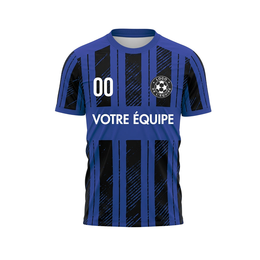 Noir Bleu Discontinues Diagonales Rayures Longitudinales Motif Maillot de Football Personnalisé