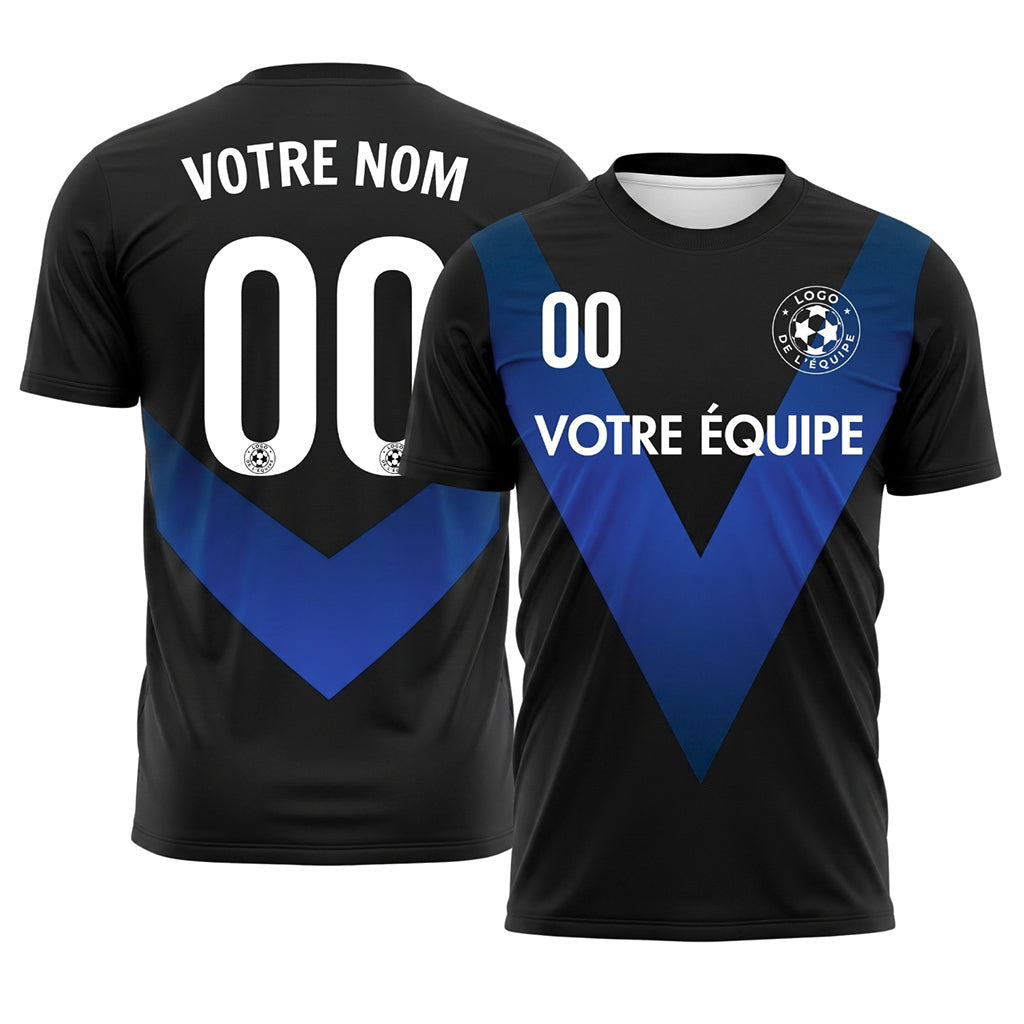 Noir Bleu V Motif Maillot de Football Personnalisé