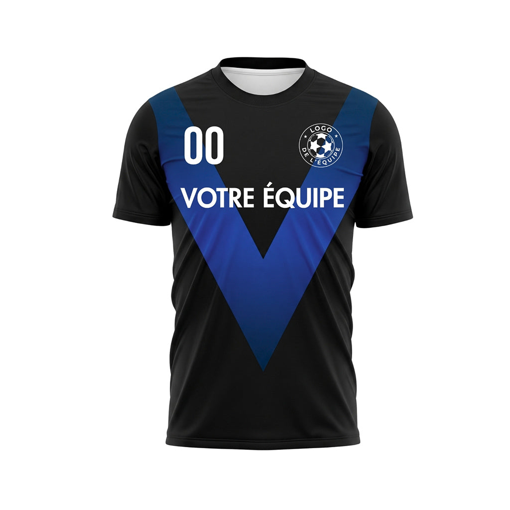 Noir Bleu V Motif Maillot de Football Personnalisé