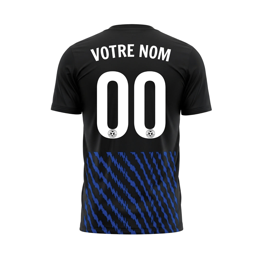 Noir Bleu Zigzag Rayures Maillot de Football Personnalisé