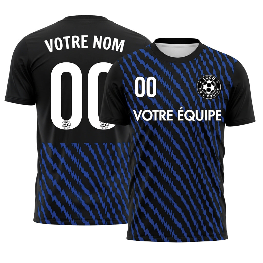 Noir Bleu Zigzag Rayures Maillot de Football Personnalisé