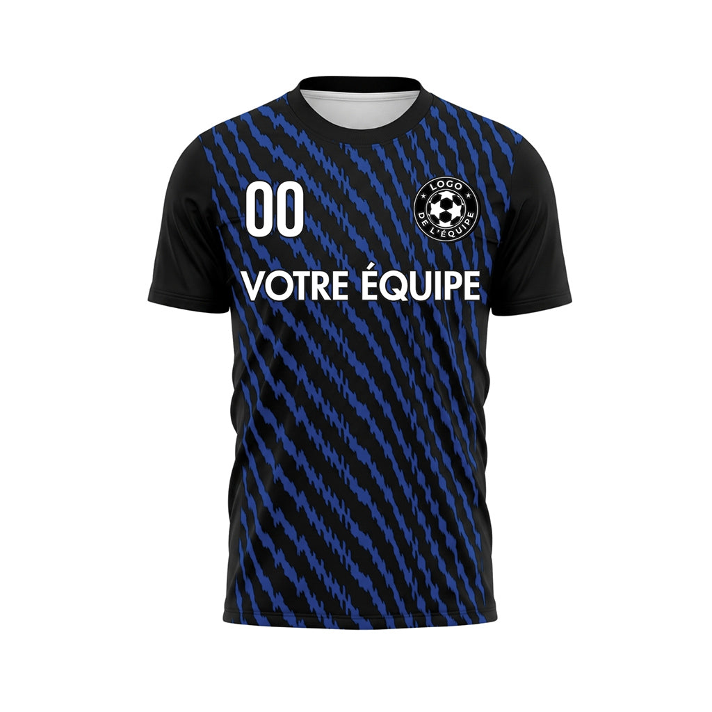 Noir Bleu Zigzag Rayures Maillot de Football Personnalisé