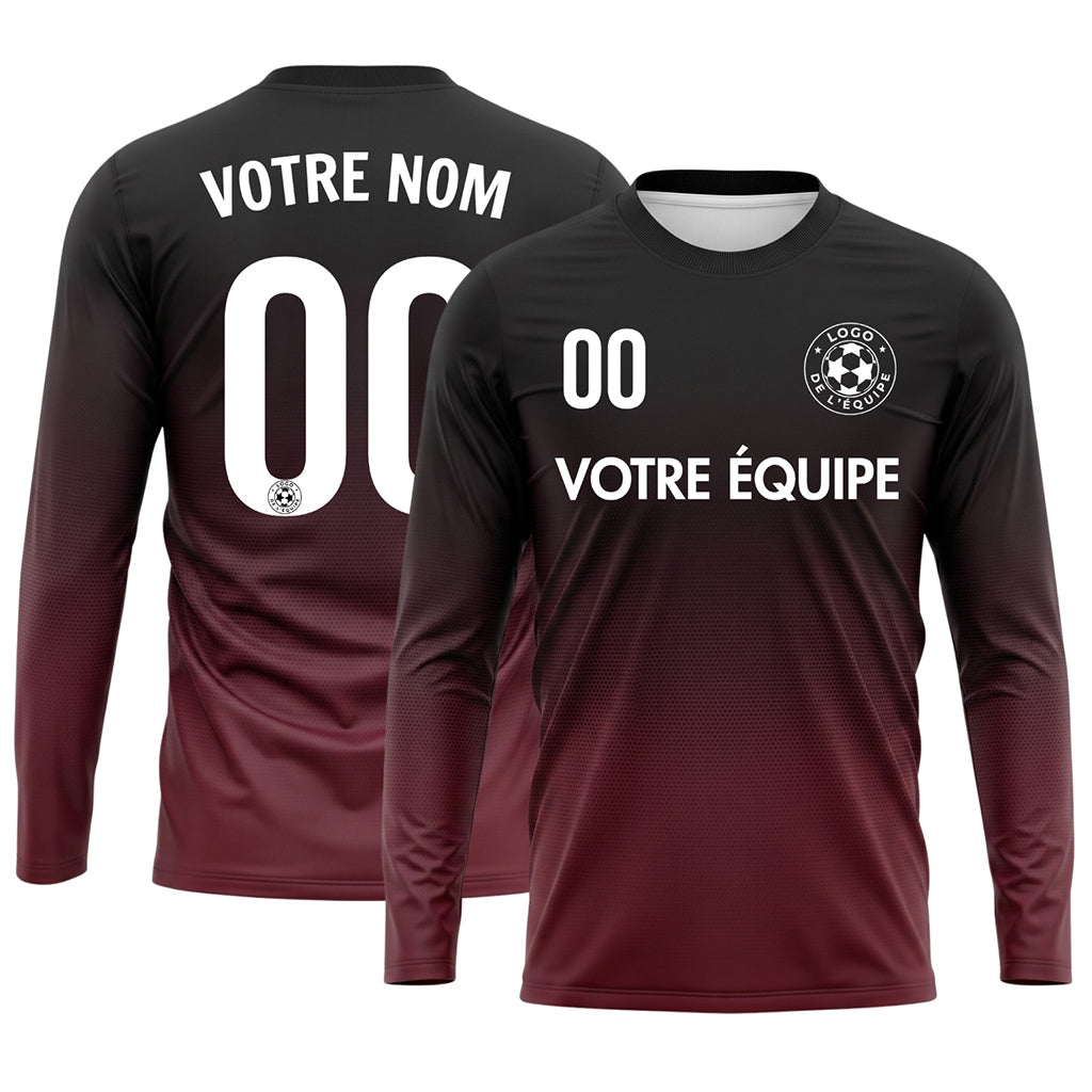 Noir Bordeaux Dégradé à Pois Maillot de Football Personnalisé à Manches Longues