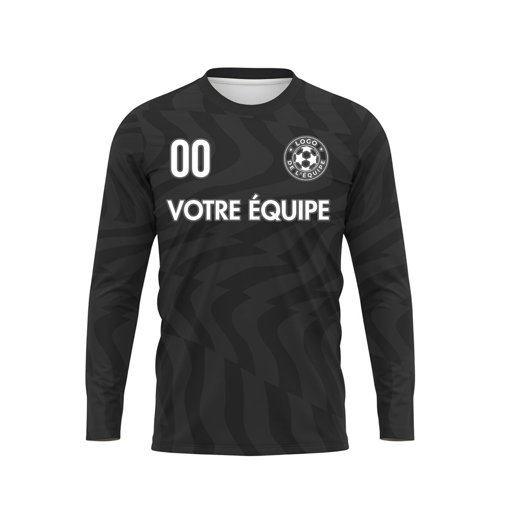 Noir Gris Foncé Motif Ondulé Maillot de Football Personnalisé à Manches Longues
