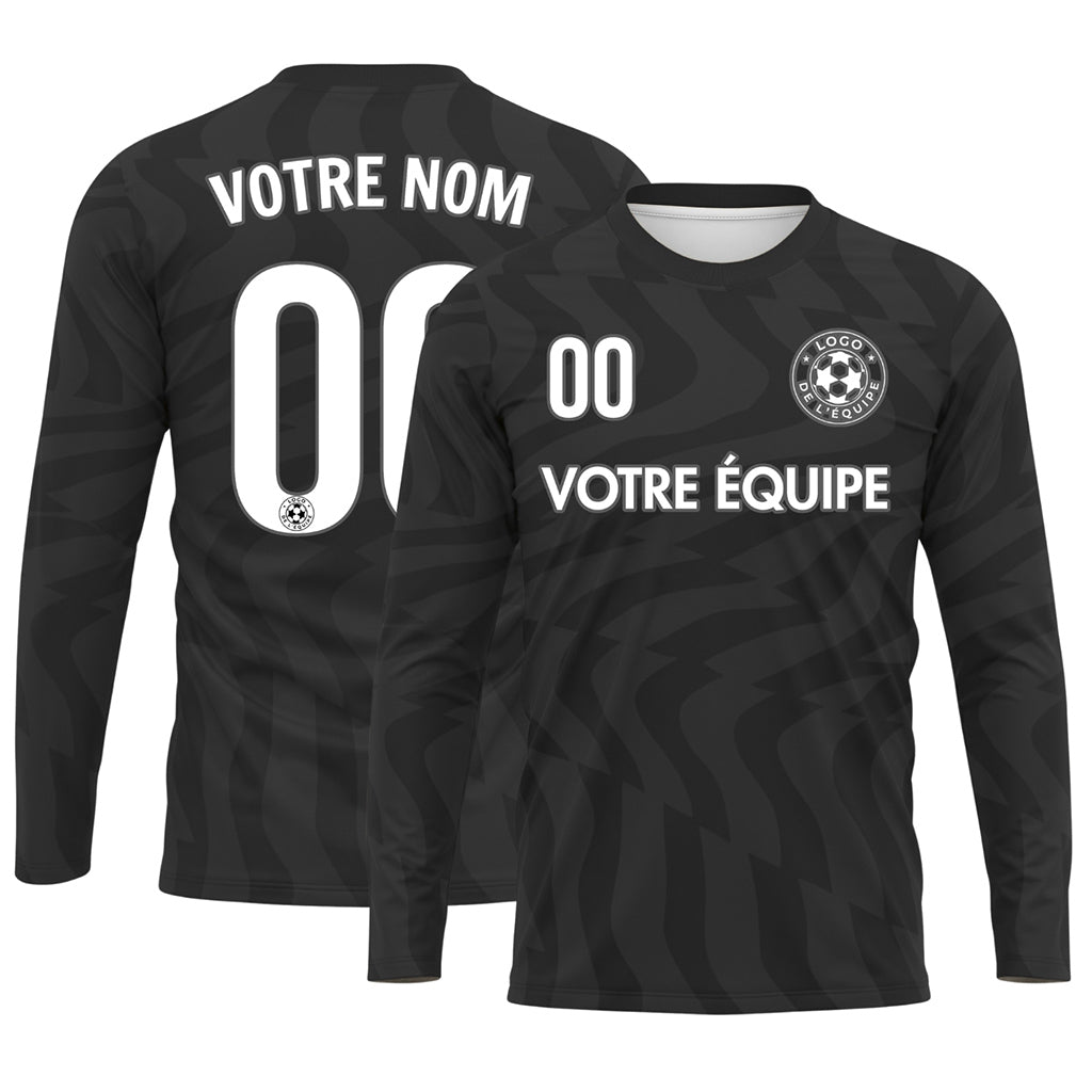 Noir Gris Foncé Motif Ondulé Maillot de Football Personnalisé à Manches Longues