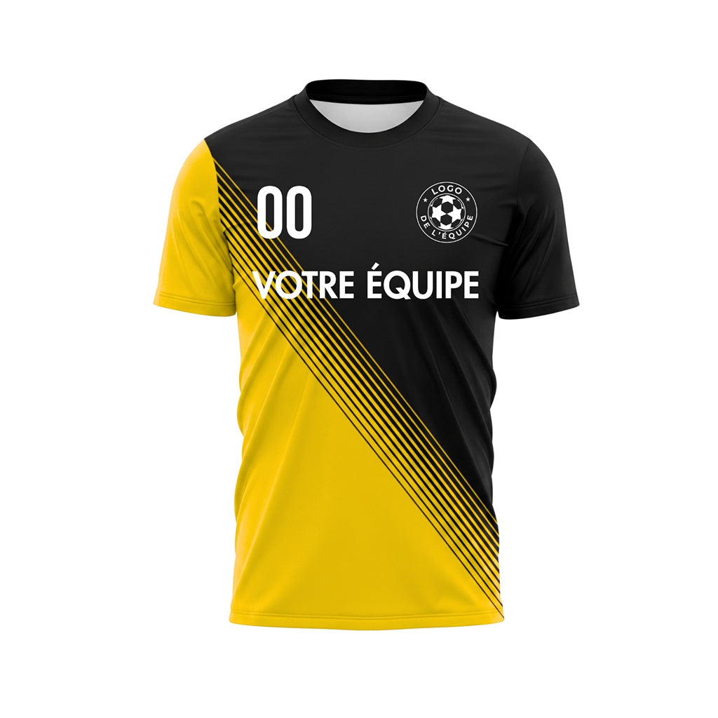 Noir Jaune Diagonales Rayures Maillot de Football Personnalisé