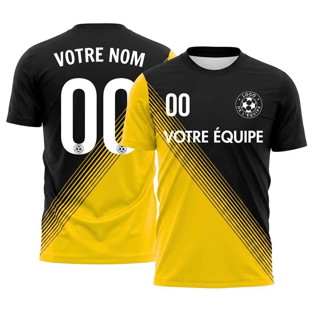 Noir Jaune Diagonales Rayures Maillot de Football Personnalisé