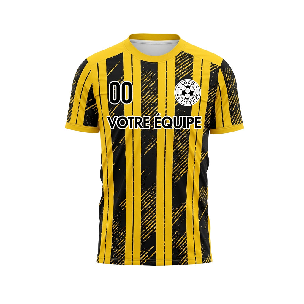 Noir Jaune Tacheté Diagonales Rayures Longitudinales Motif Maillot de Football Personnalisé