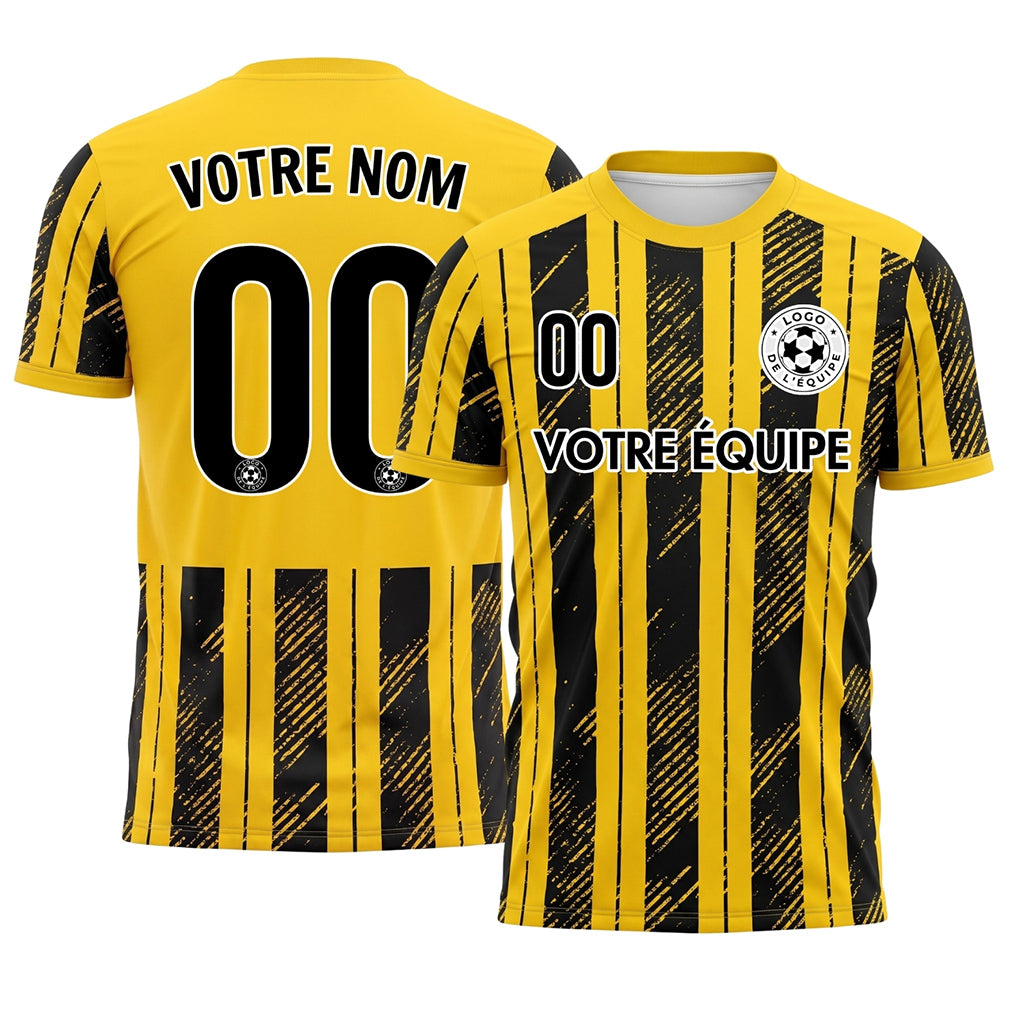 Noir Jaune Tacheté Diagonales Rayures Longitudinales Motif Maillot de Football Personnalisé