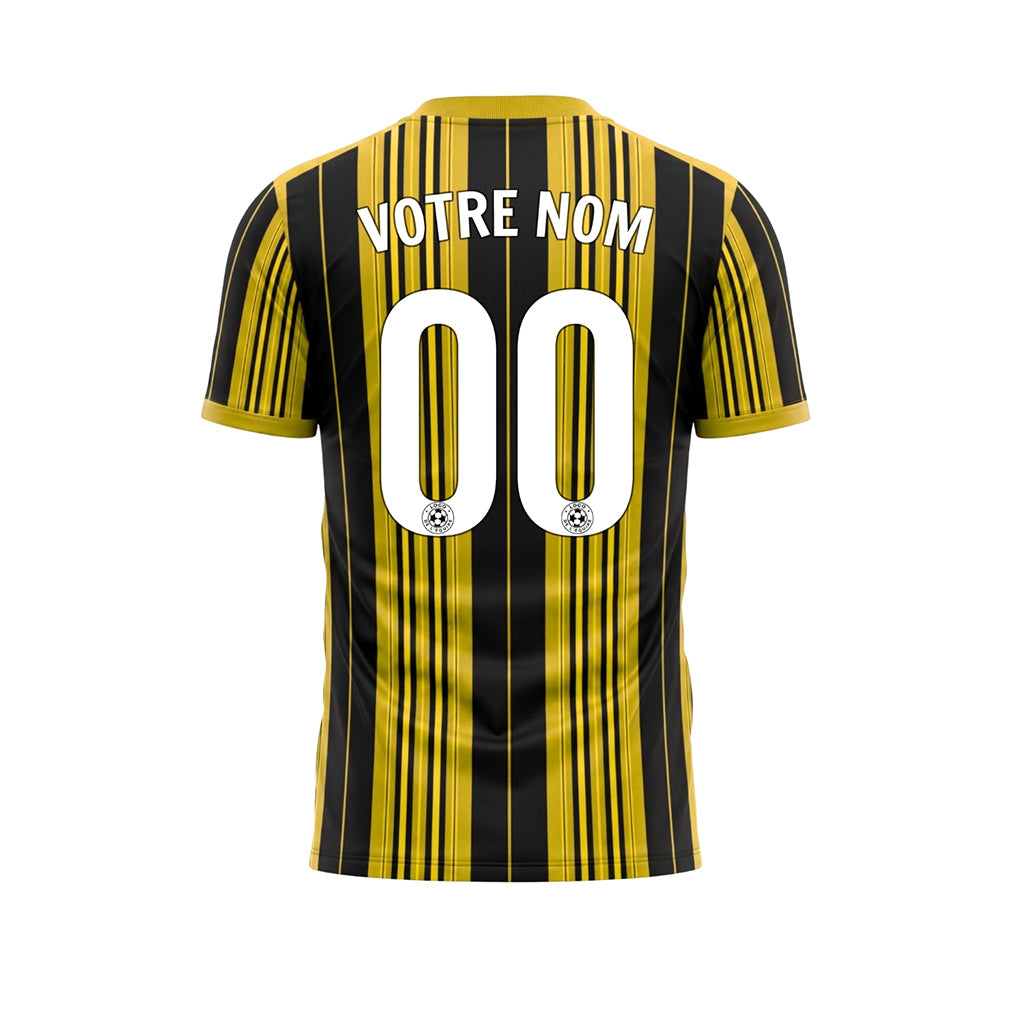 Noir Jaune Rayé Maillot de Football Personnalisé