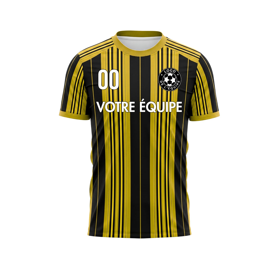 Noir Jaune Rayé Maillot de Football Personnalisé