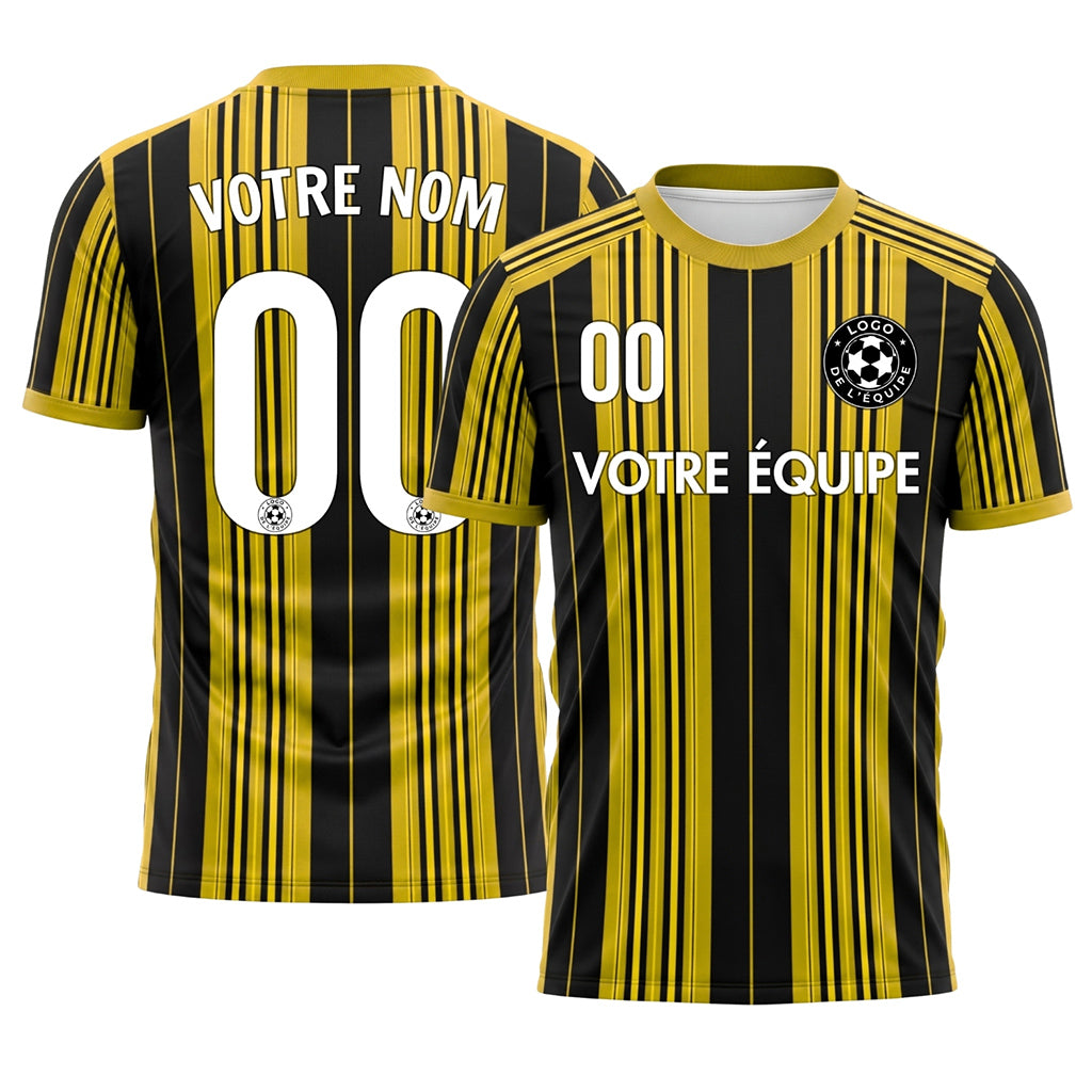 Noir Jaune Rayé Maillot de Football Personnalisé