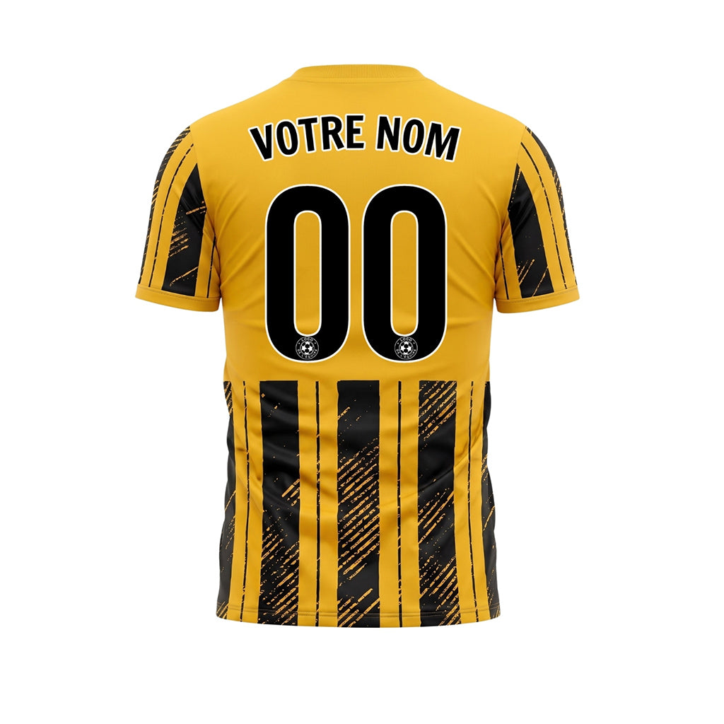 Noir Jaune Discontinues Diagonales Rayures Longitudinales Motif Maillot de Football Personnalisé