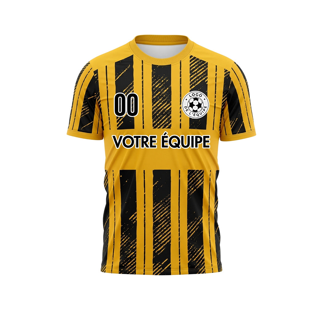 Noir Jaune Discontinues Diagonales Rayures Longitudinales Motif Maillot de Football Personnalisé