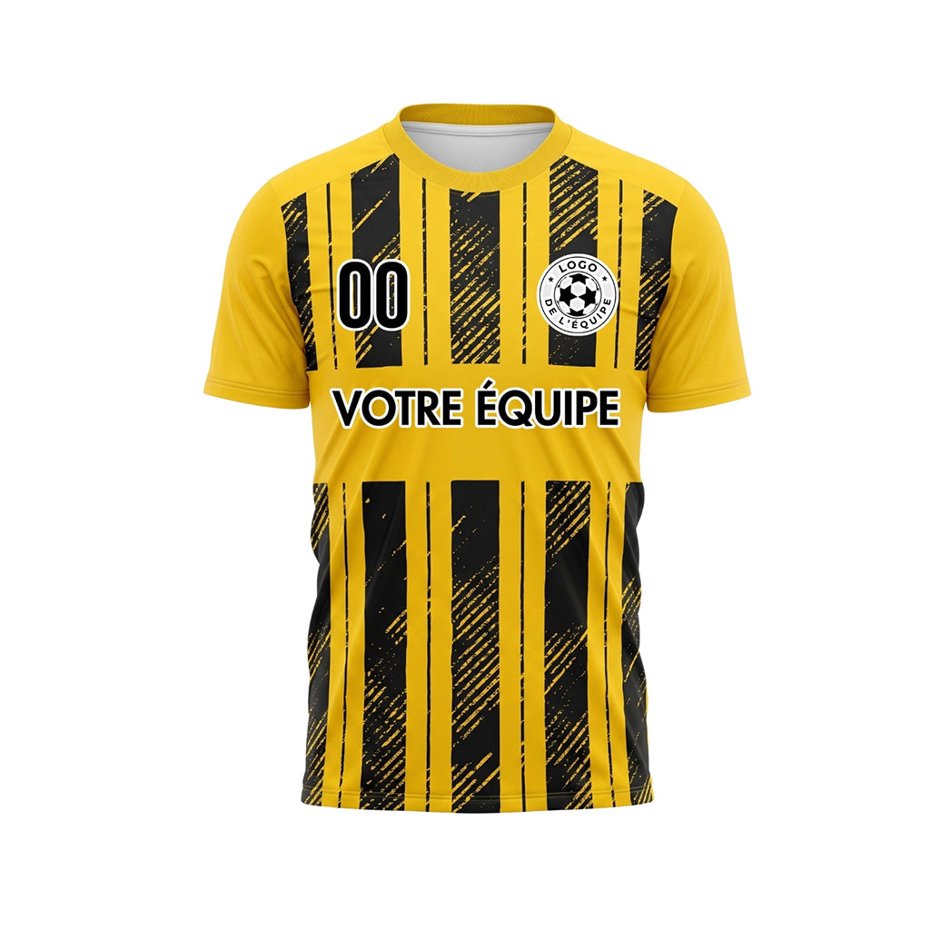Noir Jaune Discontinues Diagonales Rayures Longitudinales Motif (2) Maillot de Football Personnalisé