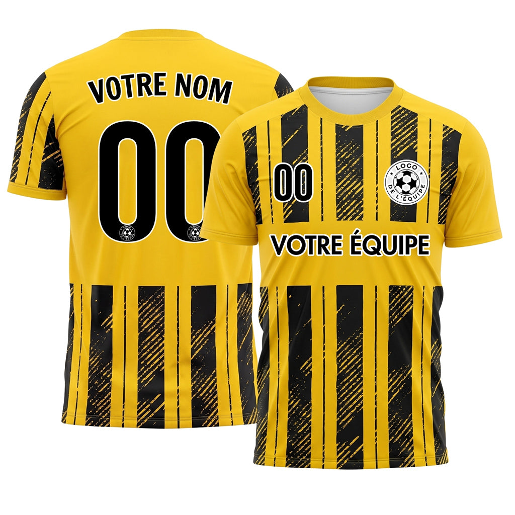 Noir Jaune Discontinues Diagonales Rayures Longitudinales Motif (2) Maillot de Football Personnalisé