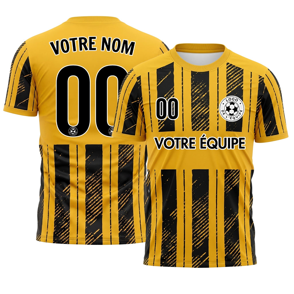 Noir Jaune Discontinues Diagonales Rayures Longitudinales Motif Maillot de Football Personnalisé