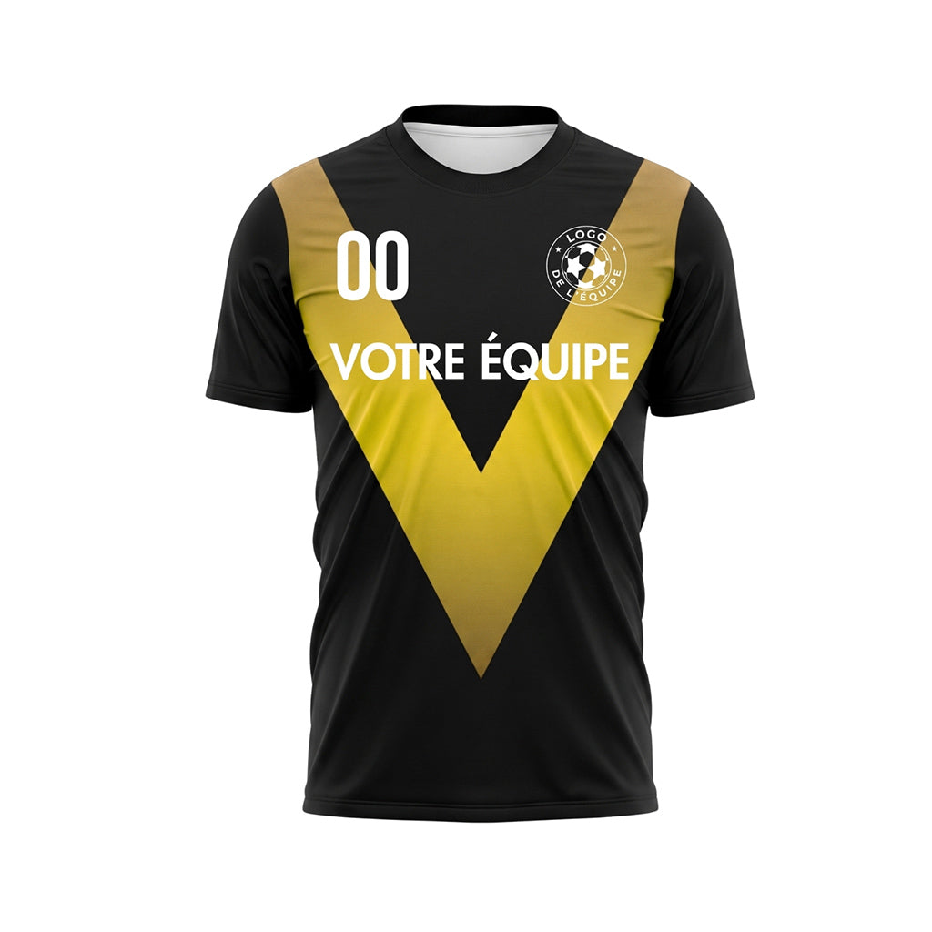 Noir Jaune V Motif Maillot de Football Personnalisé