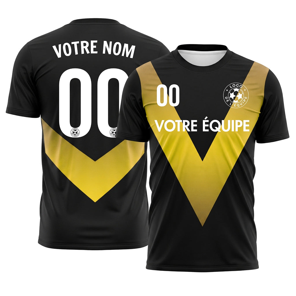 Noir Jaune V Motif Maillot de Football Personnalisé