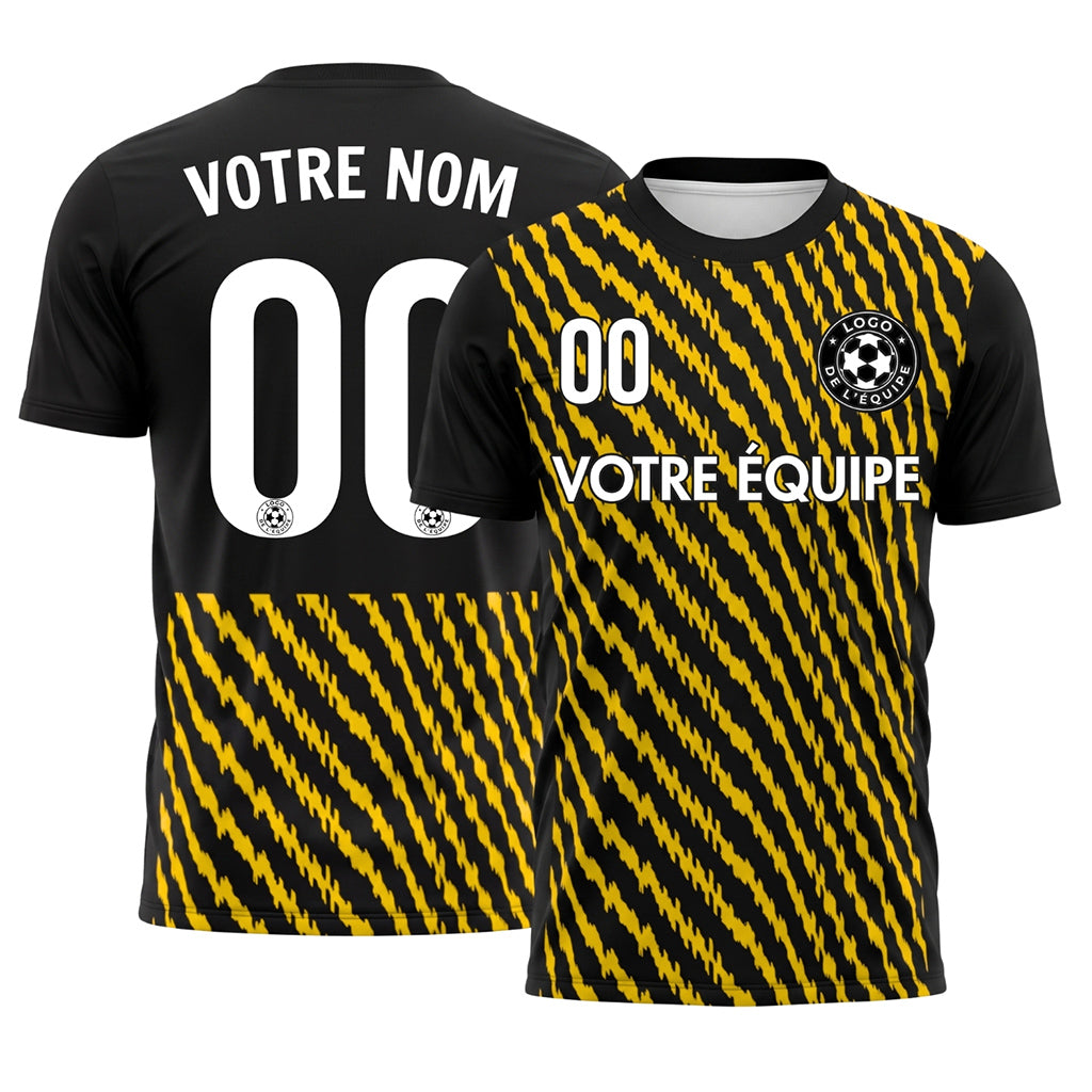 Noir Jaune Zigzag Rayures Maillot de Football Personnalisé