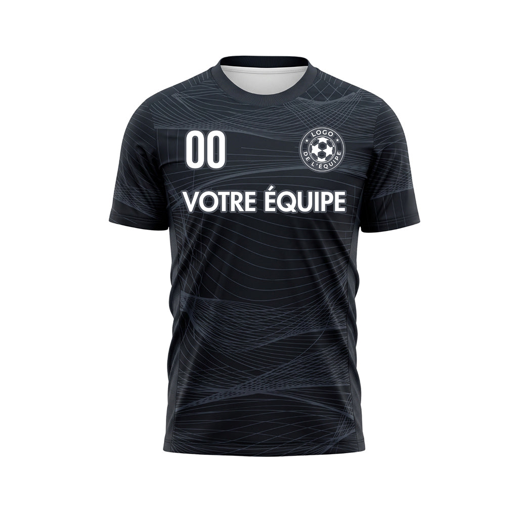 Noir Graphite Lignes Ondulées Maillot de Football Personnalisé
