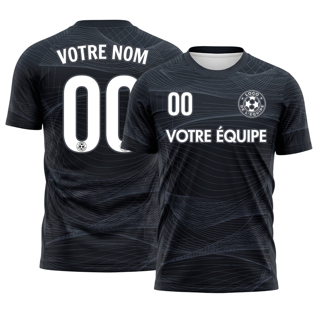 Noir Graphite Lignes Ondulées Maillot de Football Personnalisé