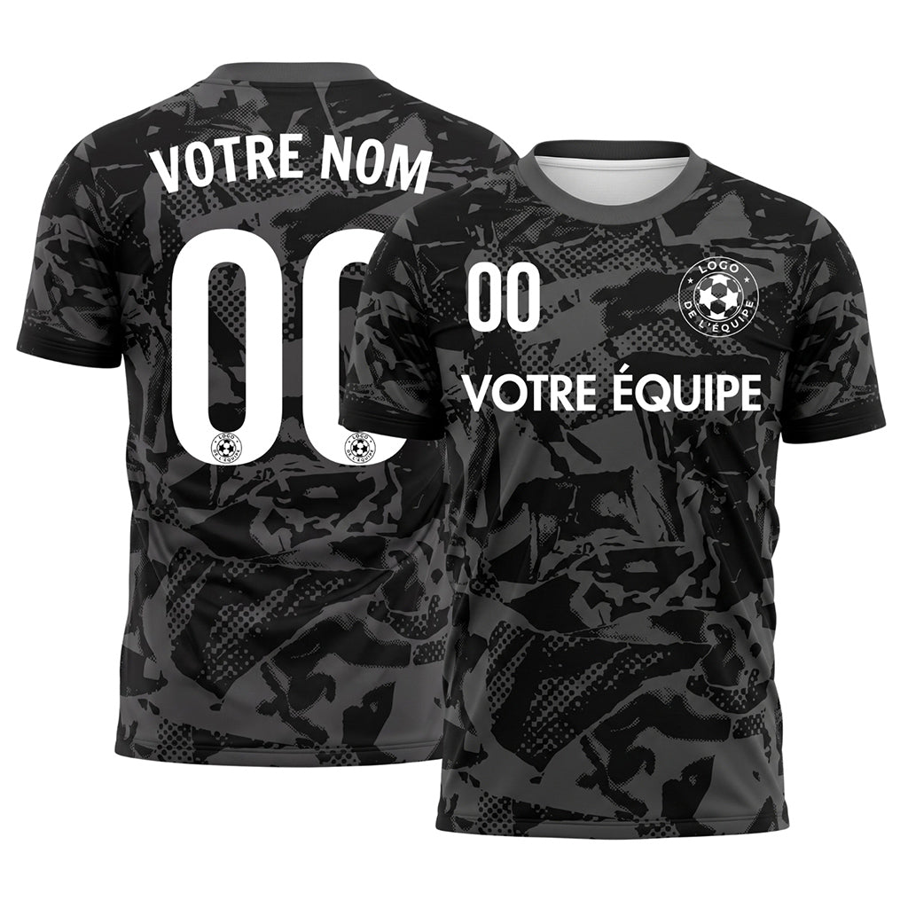 Noir Gris Abstrait Camouflage Maillot de Football Personnalisé