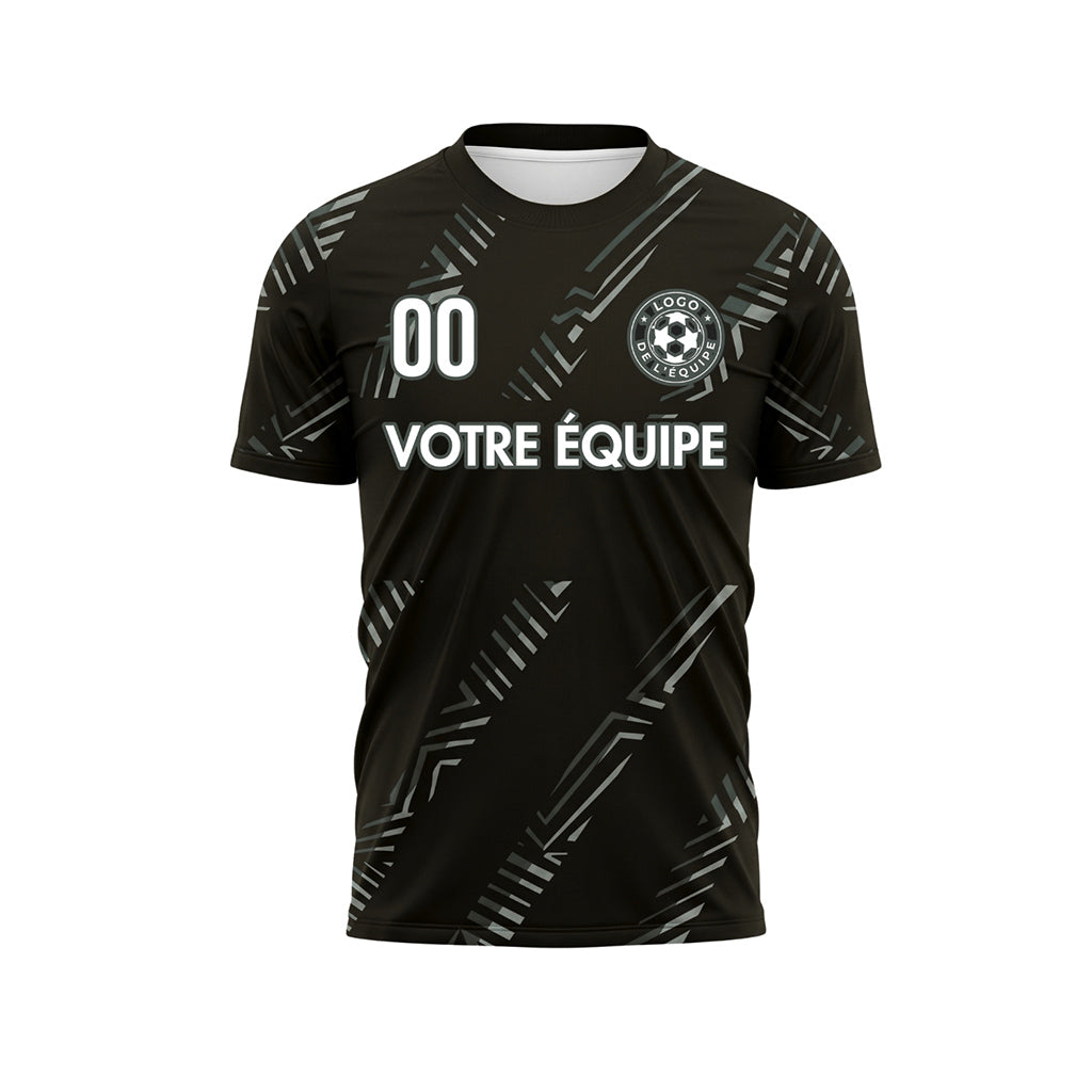 Noir Gris Diagonales Rayures Maillot de Football Personnalisé