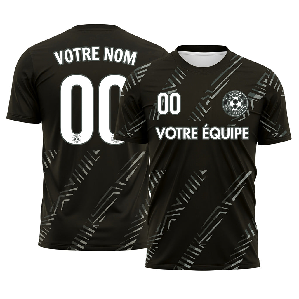 Noir Gris Diagonales Rayures Maillot de Football Personnalisé
