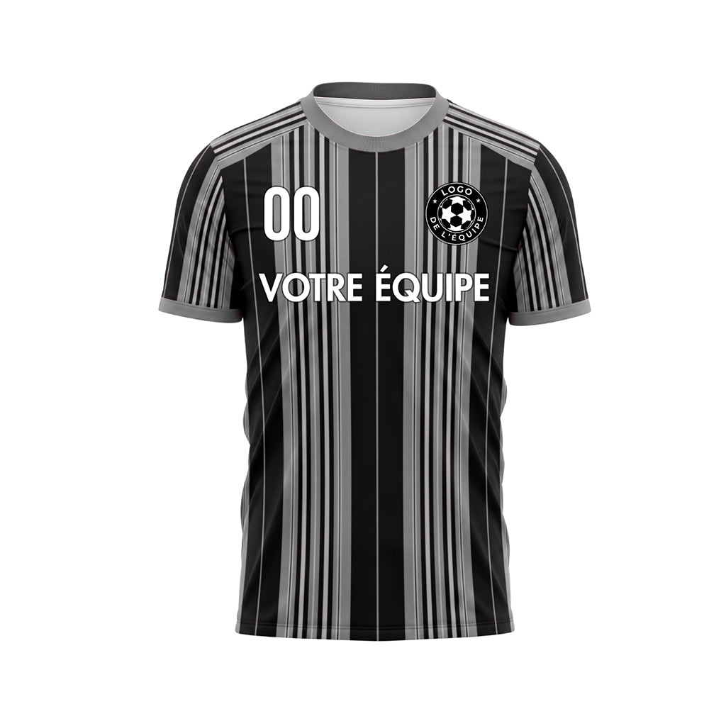 Noir Gris Rayé Maillot de Football Personnalisé