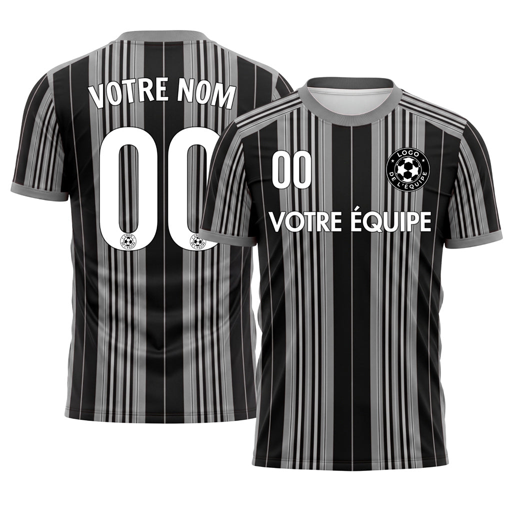 Noir Gris Rayé Maillot de Football Personnalisé