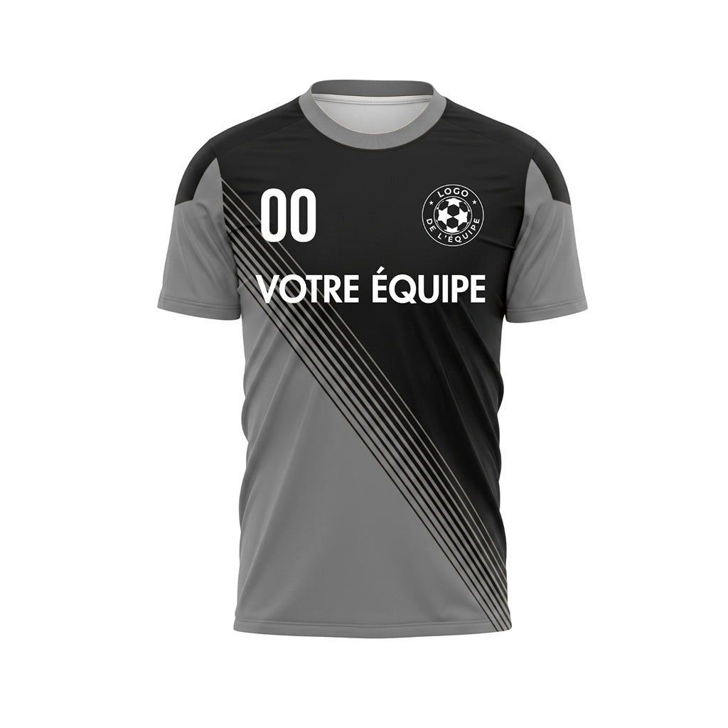 Noir Gris Col Accent Diagonales Rayures Maillot de Football Personnalisé