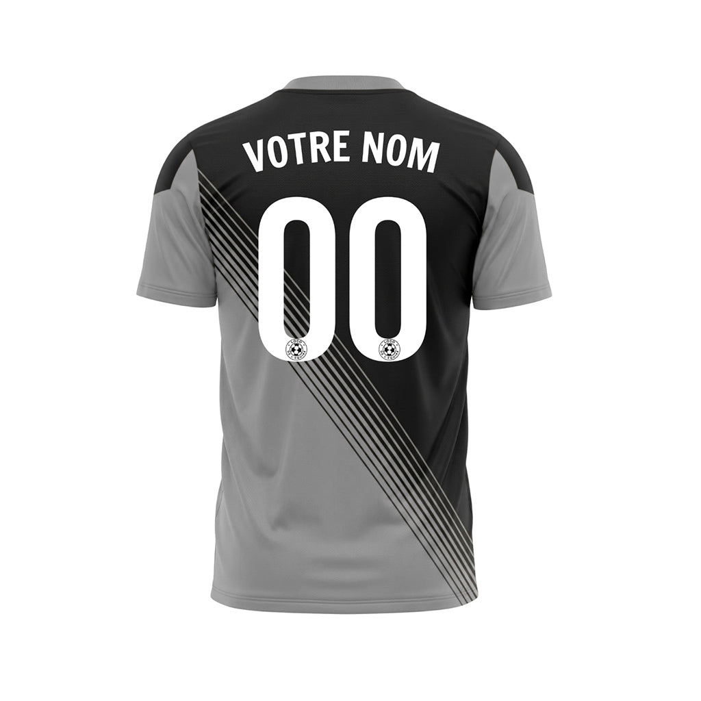 Noir Gris Col Accent Diagonales Rayures Maillot de Football Personnalisé