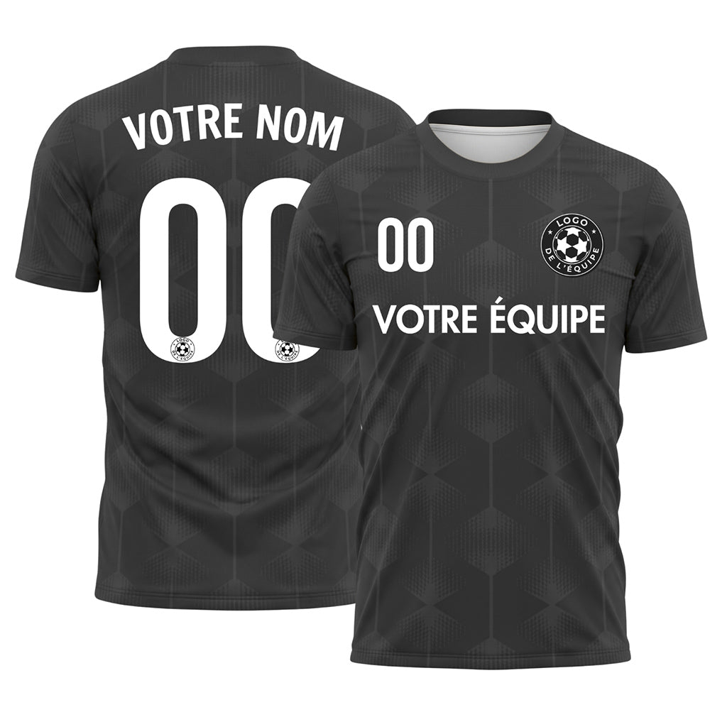 Noir Gris Hexagone Motif Maillot de Football Personnalisé