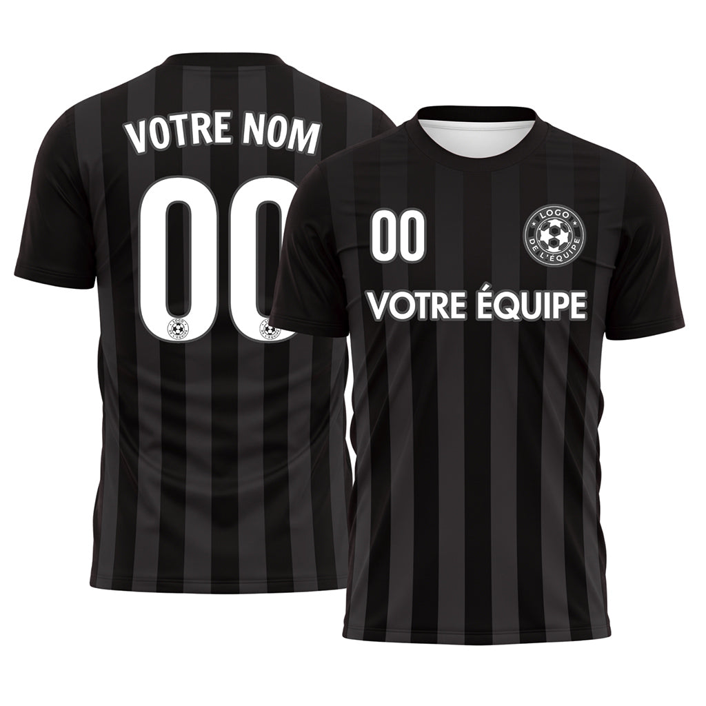 Noir Gris Verticales Rayures Maillot de Football Personnalisé