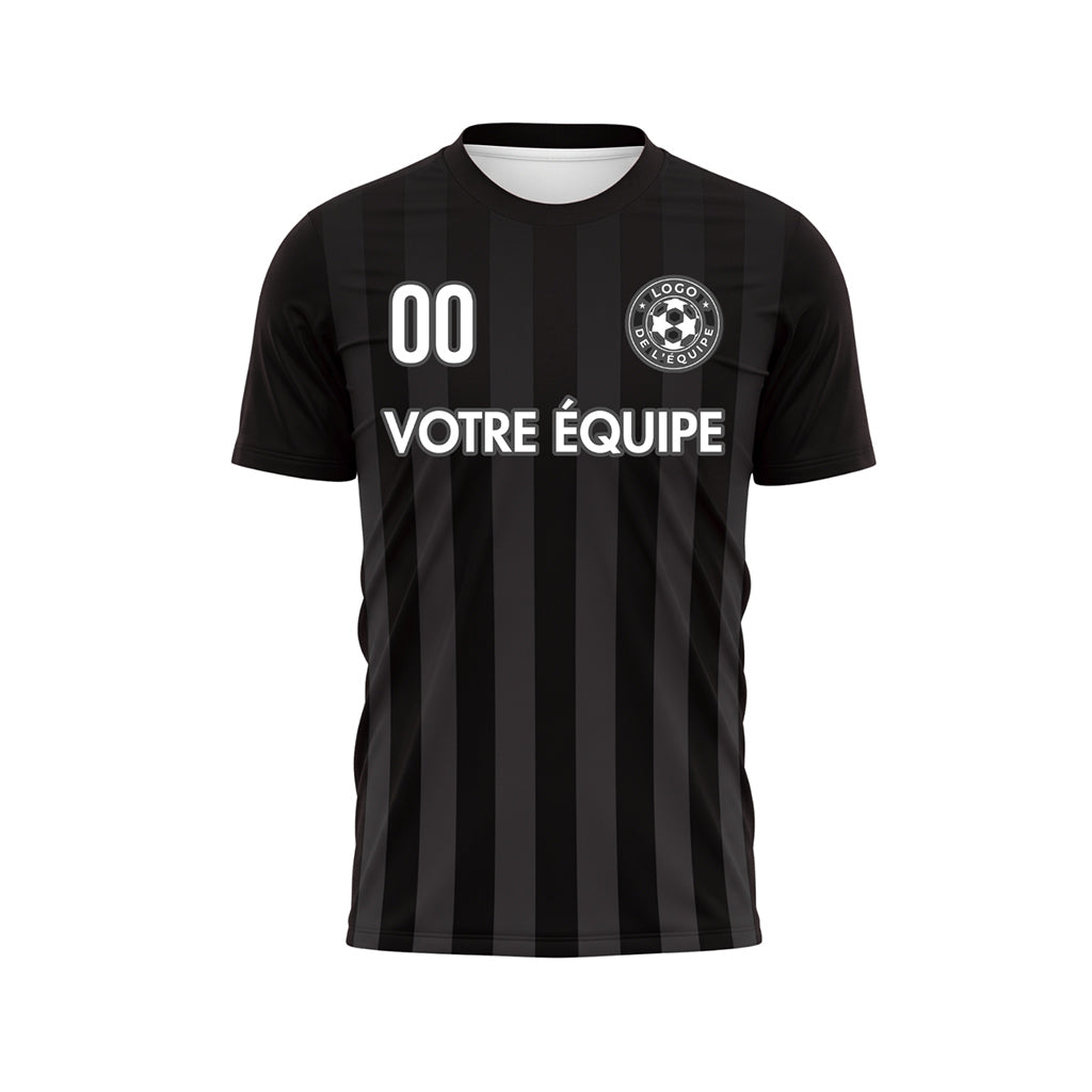 Noir Gris Verticales Rayures Maillot de Football Personnalisé