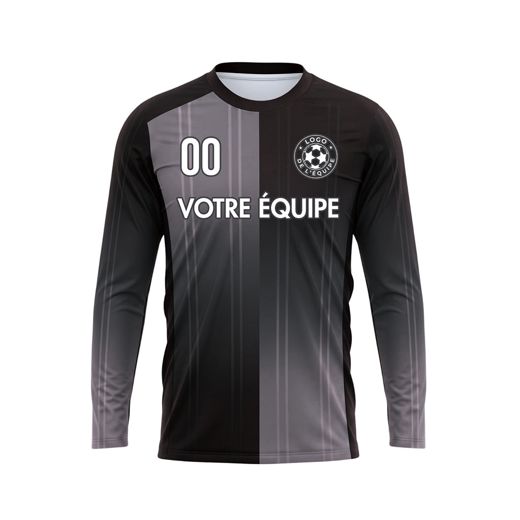 Noir Gris Rayures Verticales Dégradées Maillot de Football Personnalisé à Manches Longues
