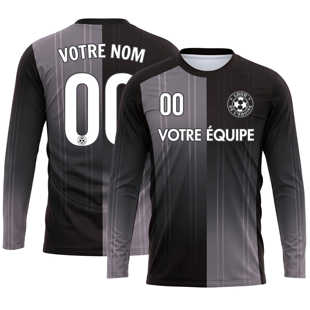 Noir Gris Rayures Verticales Dégradées Maillot de Football Personnalisé à Manches Longues
