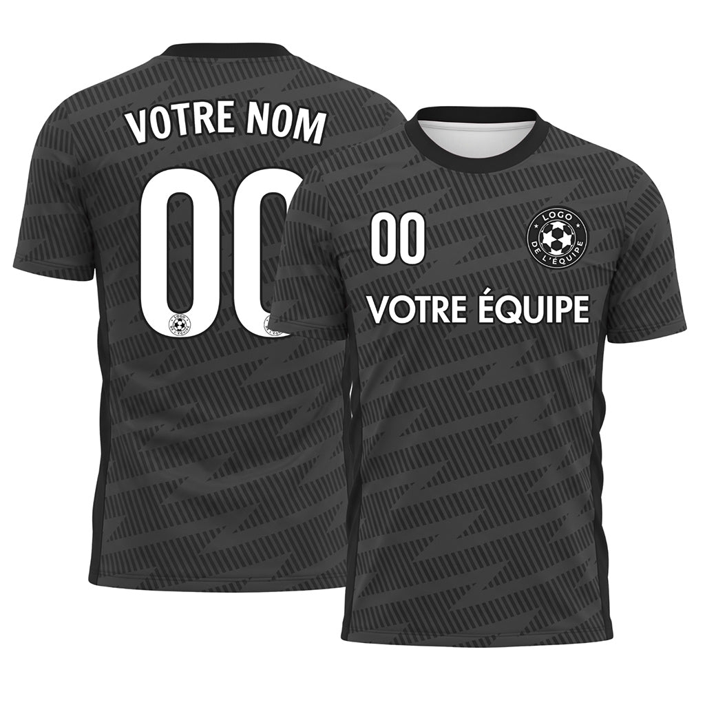 Noir Gris Zigzag Motif Maillot de Football Personnalisé