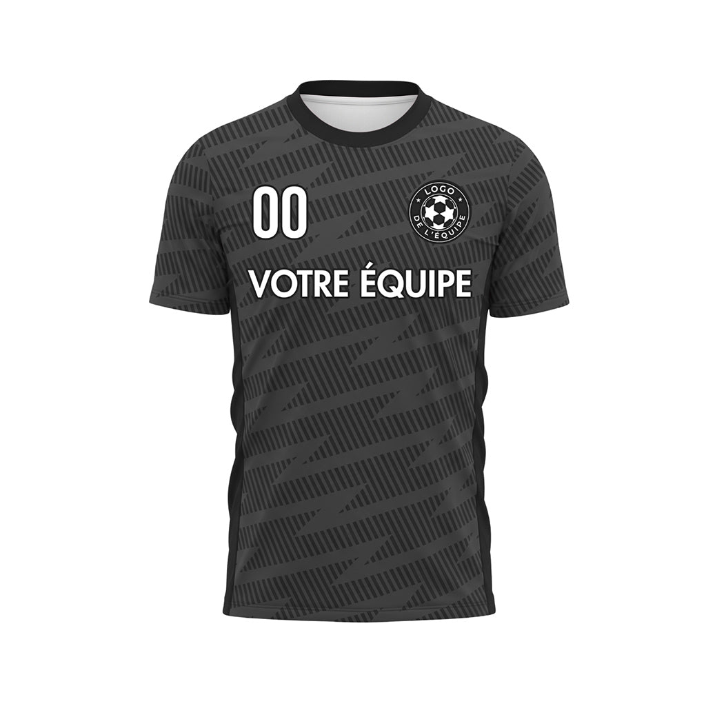 Noir Gris Zigzag Motif Maillot de Football Personnalisé