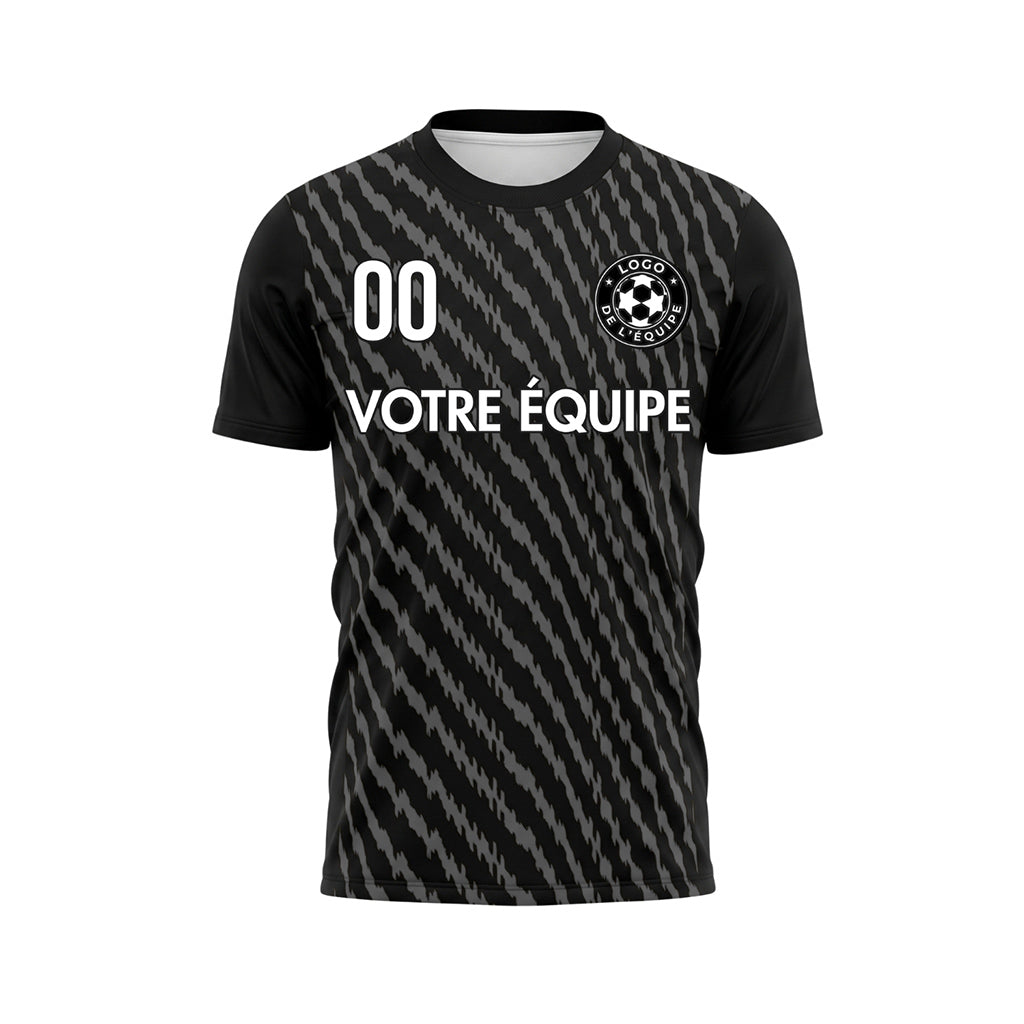 Noir Gris Zigzag Rayures Maillot de Football Personnalisé