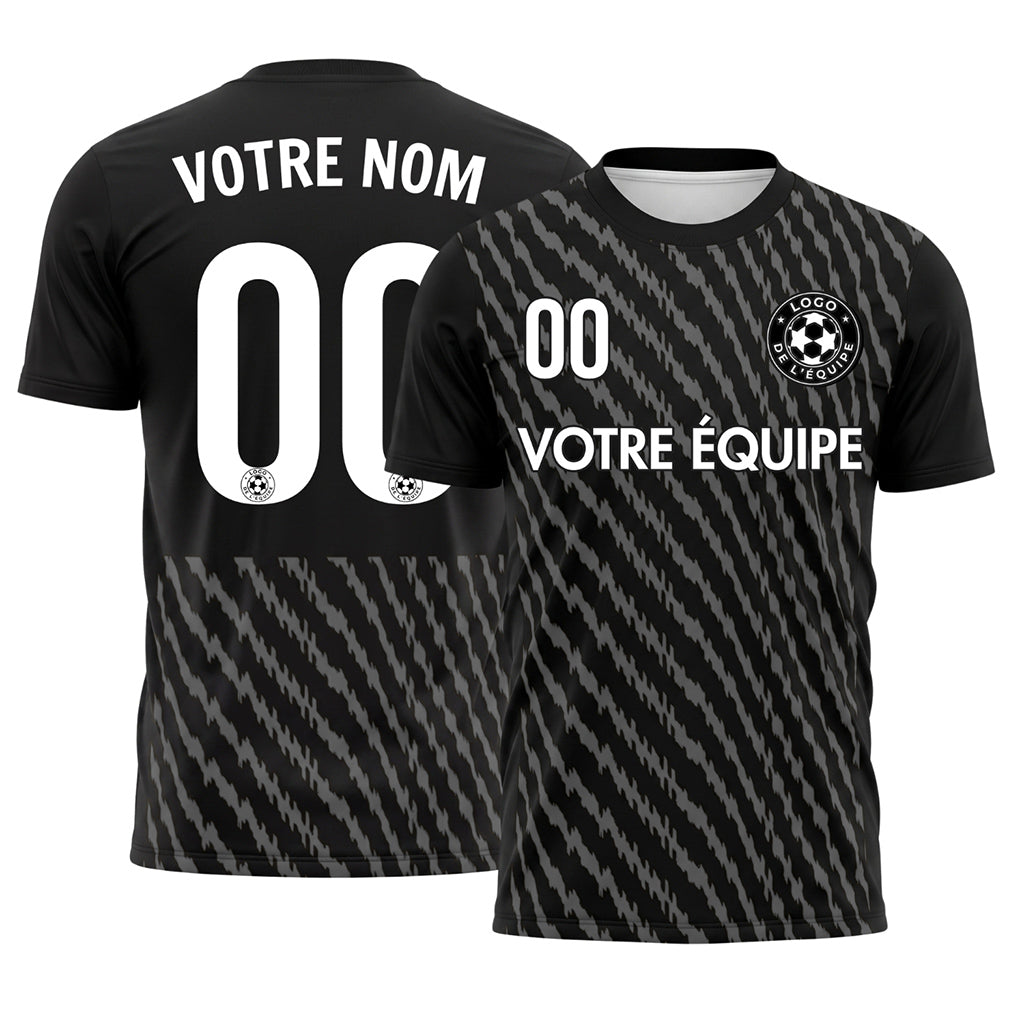 Noir Gris Zigzag Rayures Maillot de Football Personnalisé