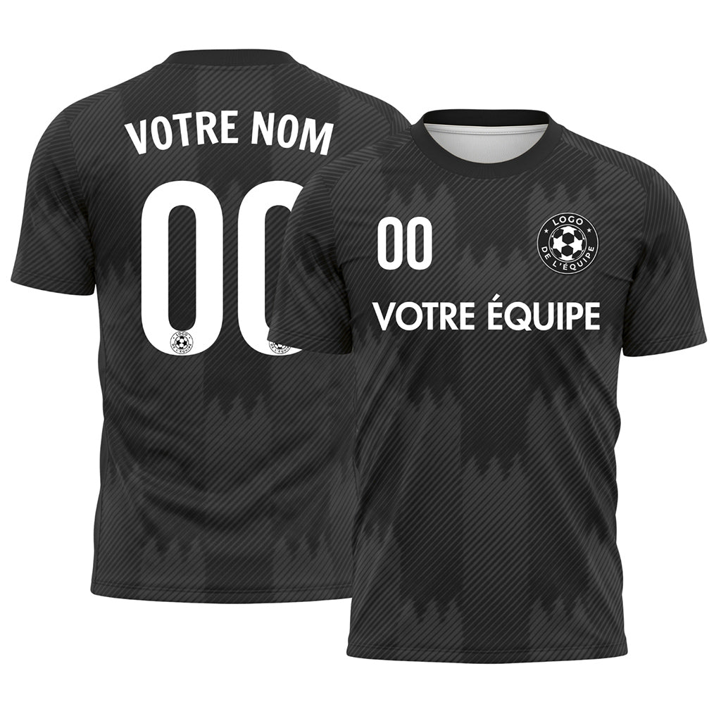 Noir Gris Zigzag Motif Maillot de Football Personnalisé