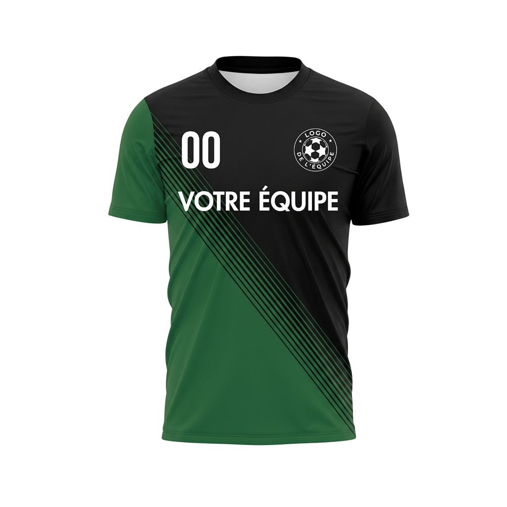 Noir Vert Diagonales Rayures Maillot de Football Personnalisé