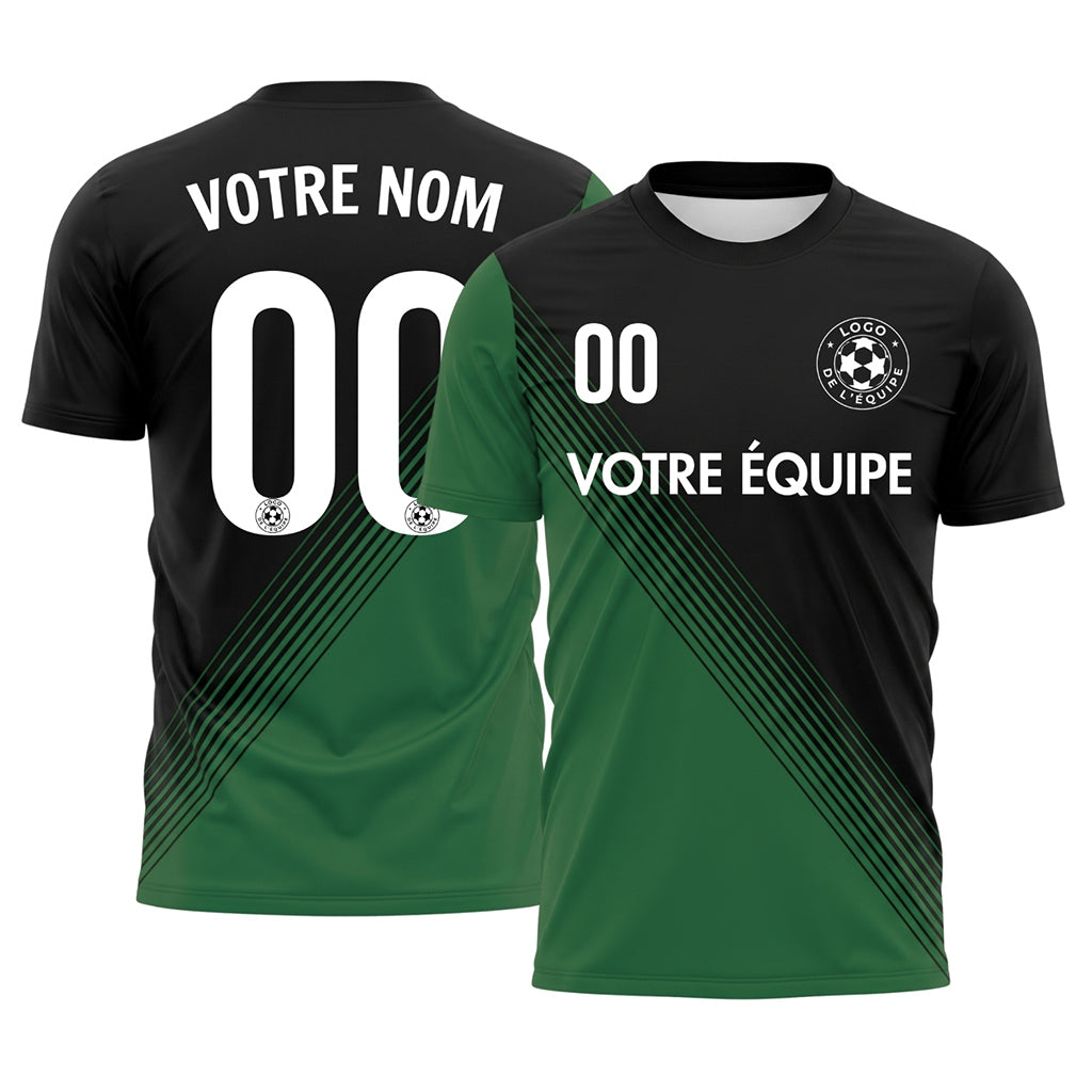 Noir Vert Diagonales Rayures Maillot de Football Personnalisé