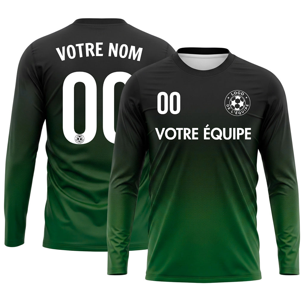 Noir Vert Dégradé à Pois Maillot de Football Personnalisé à Manches Longues