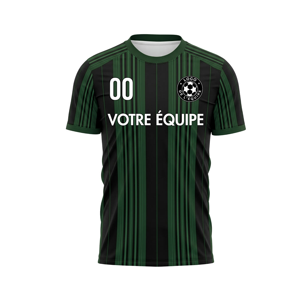 Noir Vert Rayé Maillot de Football Personnalisé