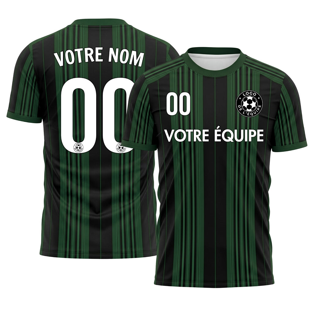 Noir Vert Rayé Maillot de Football Personnalisé