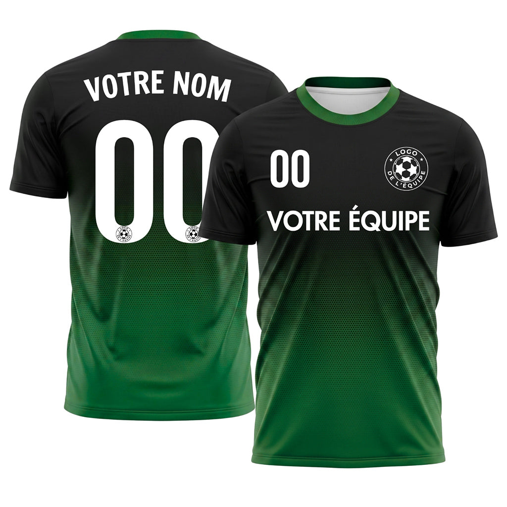 Noir Vert Demi-Teinte Dégradé Maillot de Football Personnalisé